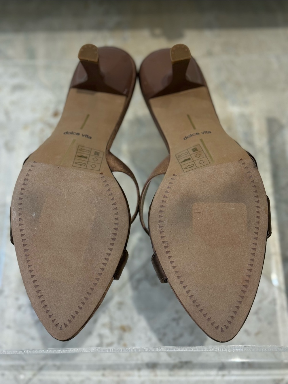 Dolce Vita Chocolate Brown Satin Crisscross Mule Heels - Picture 5 of 6